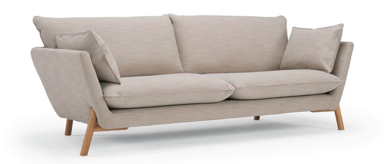 HALDEN 3-Sitzer Designer Sofa mit Polsterarmlehnen und Holz- oder Metallfüßen