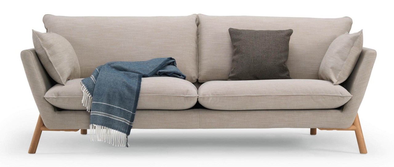HALDEN 2-Sitzer Designer Sofa mit Polsterarmlehnen und Holz- oder Metallfüßen