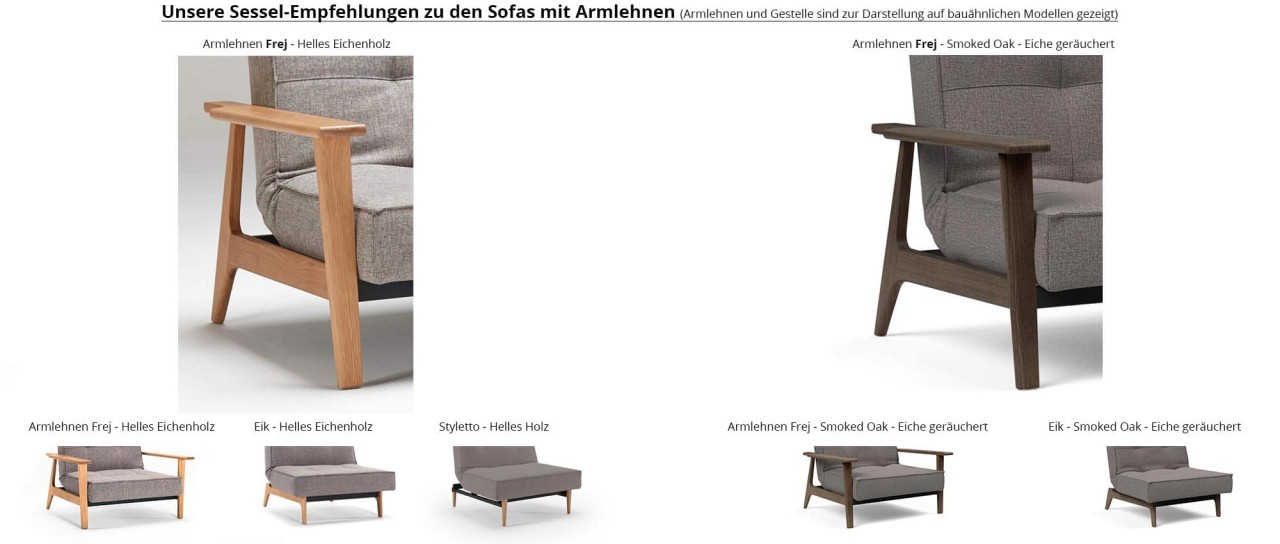 Innovation Schlafsofa SPLITBACK mit Frej und Lauge Holzarmlehnen