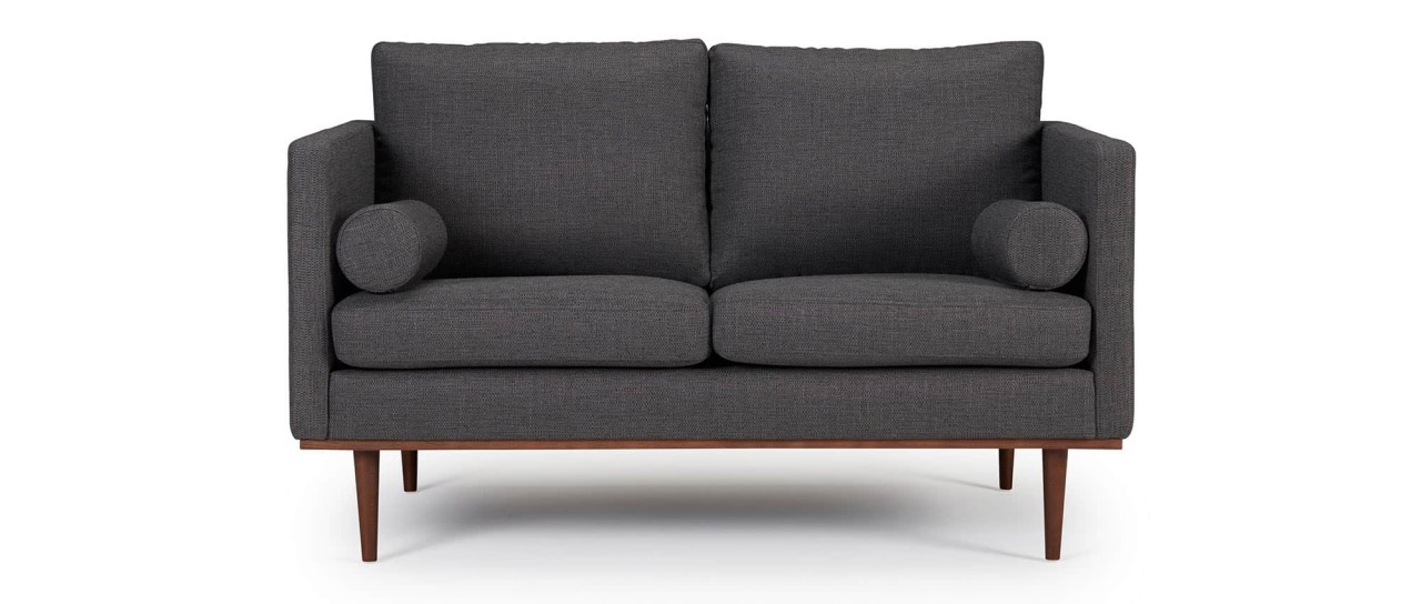 OSLO 2-Sitzer Designer Sofa mit Polsterarmlehnen und runden Seitenkissen