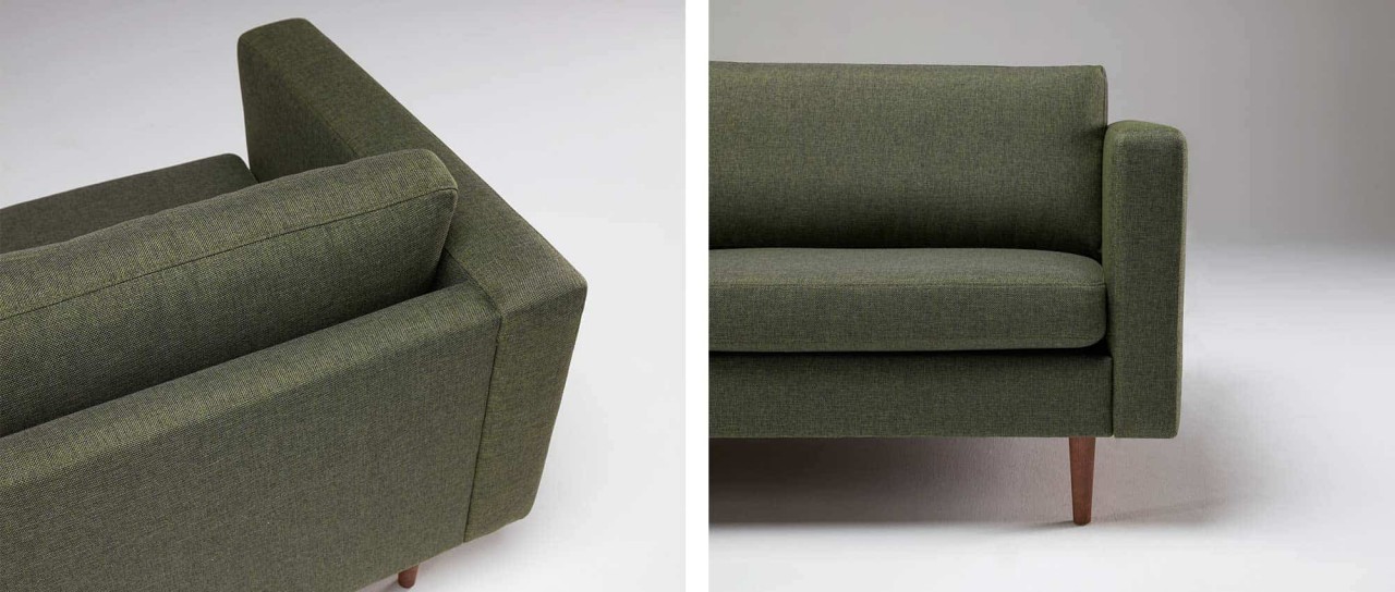 HALMSTAD 3-Sitzer Designer Sofa mit Polsterarmlehnen und Holzfüßen