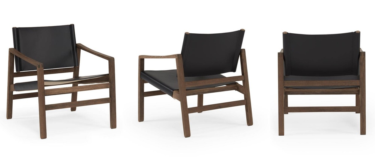 RIBE Designer Stuhl mit Holzarmlehnen und Lederbezug