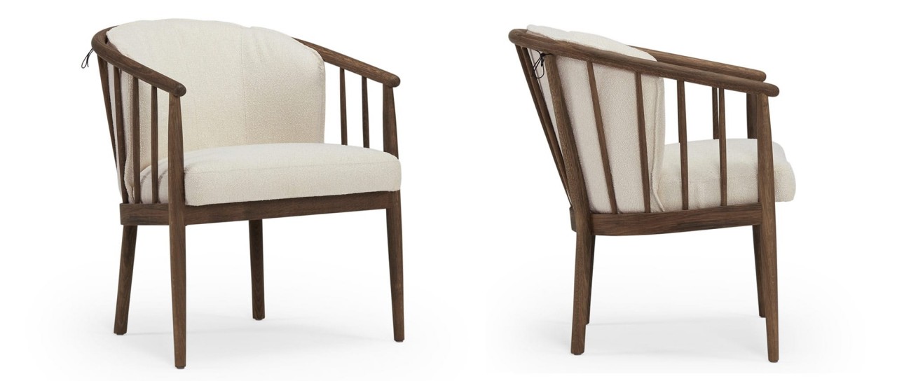 ESBERG Designer Stuhl mit Holzarmlehnen und Sitzpolsterung
