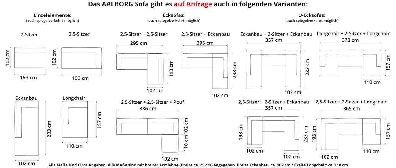 AALBORG 3-Sitzer Designer Sofa, Loungesofa mit breiten Armlehnen