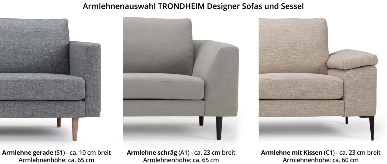 TRONDHEIM Designer Ecksofa mit Eckanbau, Holz- oder Metallfüßen in verschiedenen Größen