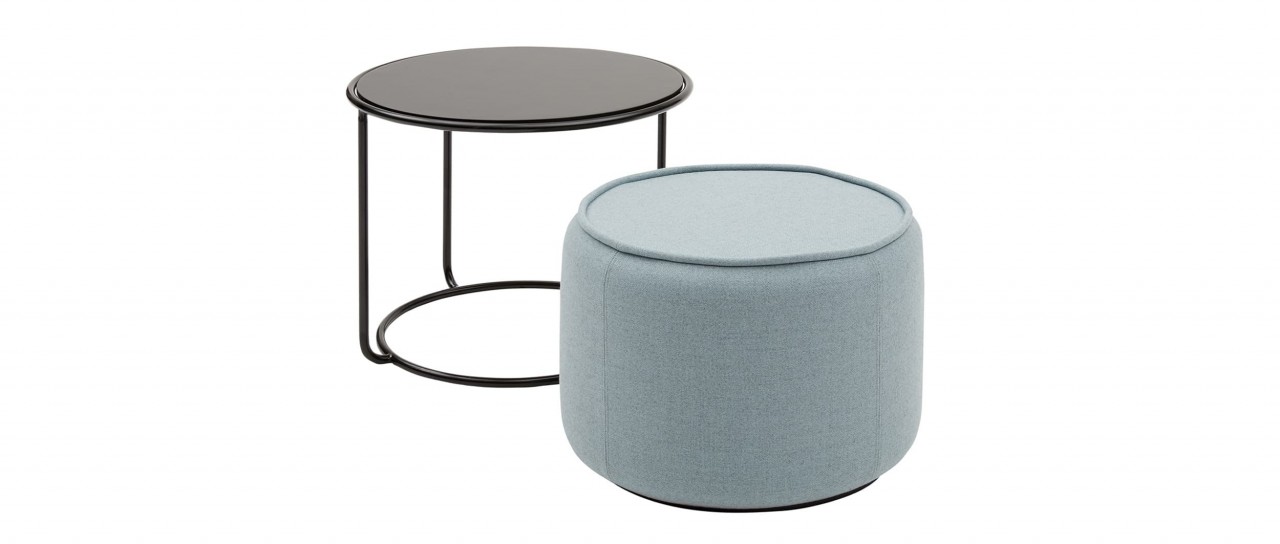 TOM Hocker, Pouf mit TOM Beistelltisch von Softline - mit Stoffen von KVADRAT