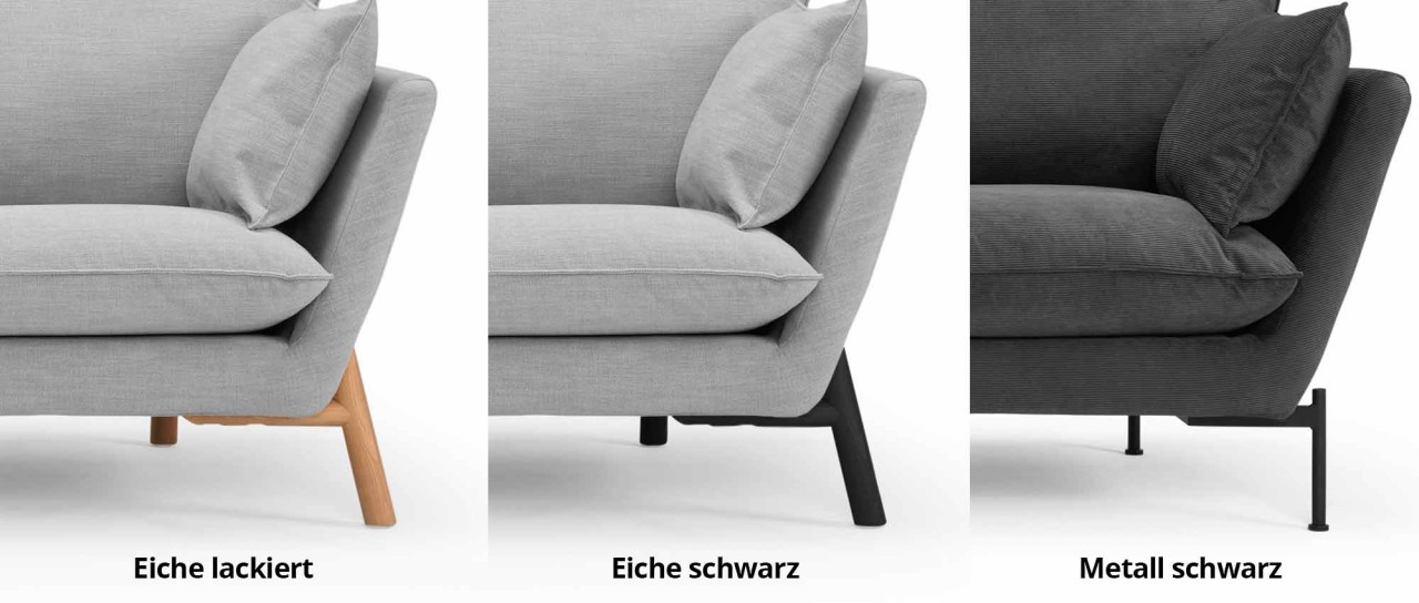 FALUN 2-Sitzer Designer Sofa mit Polsterarmlehnen und Metall- oder Holzfüßen