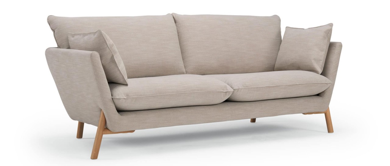 HALDEN 2-Sitzer Designer Sofa mit Polsterarmlehnen und Holz- oder Metallfüßen