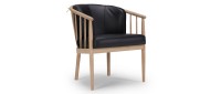 Vorschau: ESBERG Designer Stuhl mit Holzarmlehnen und Sitzpolsterung