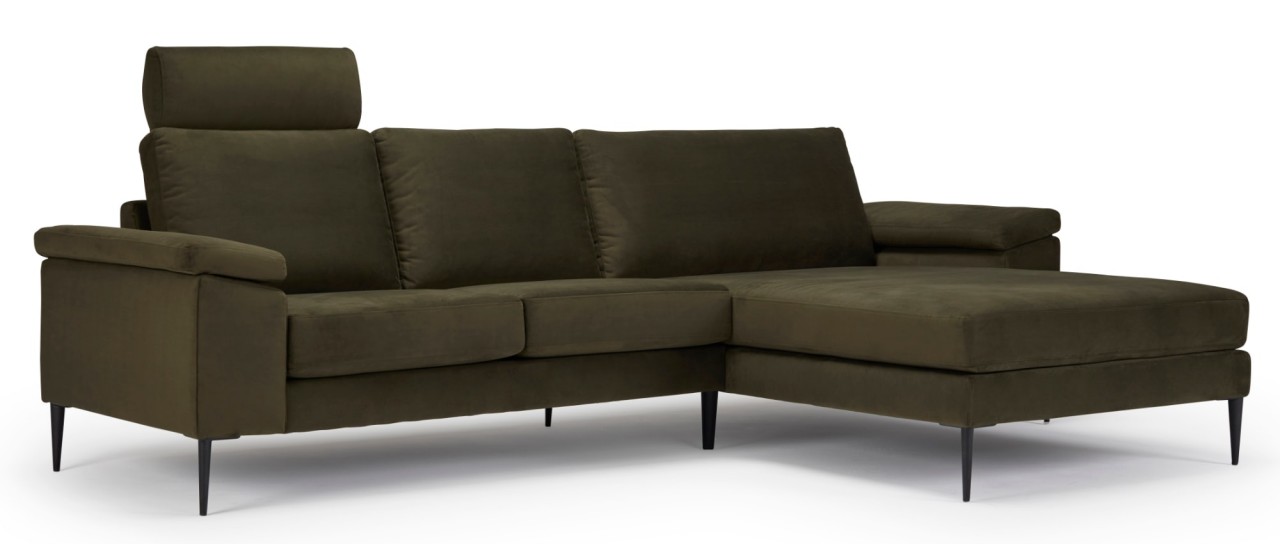 TRELLEBORG Sofa mit Longchair, Polsterarmlehnen und Metallfüßen