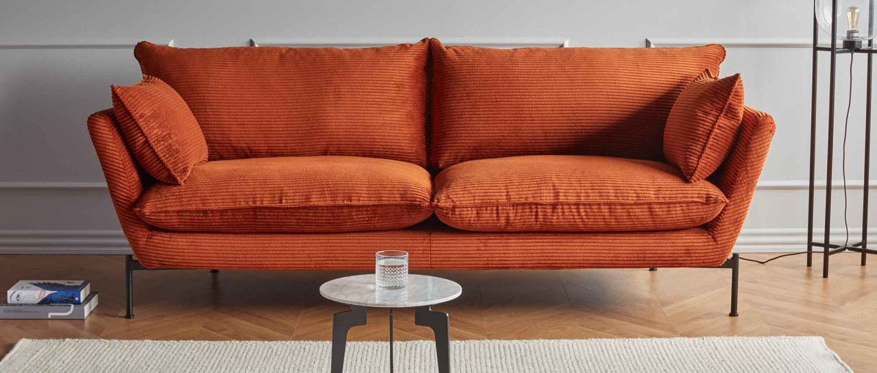 FALUN 2-Sitzer Designer Sofa mit Polsterarmlehnen und Metall- oder Holzfüßen