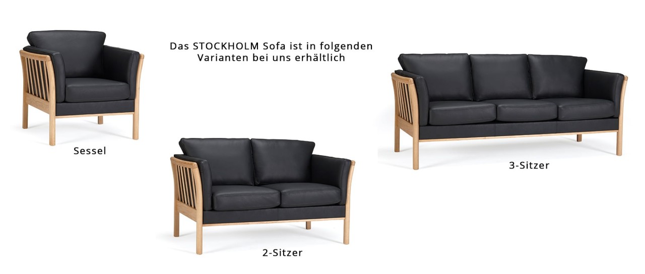 STOCKHOLM 2-Sitzer Designer Sofa mit Holzarmlehnen