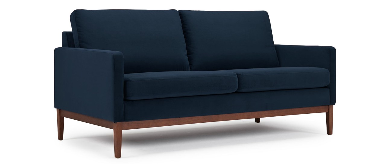 GÖTEBORG 2-Sitzer Designer Sofa mit Polsterarmlehnen und Holzfüßen