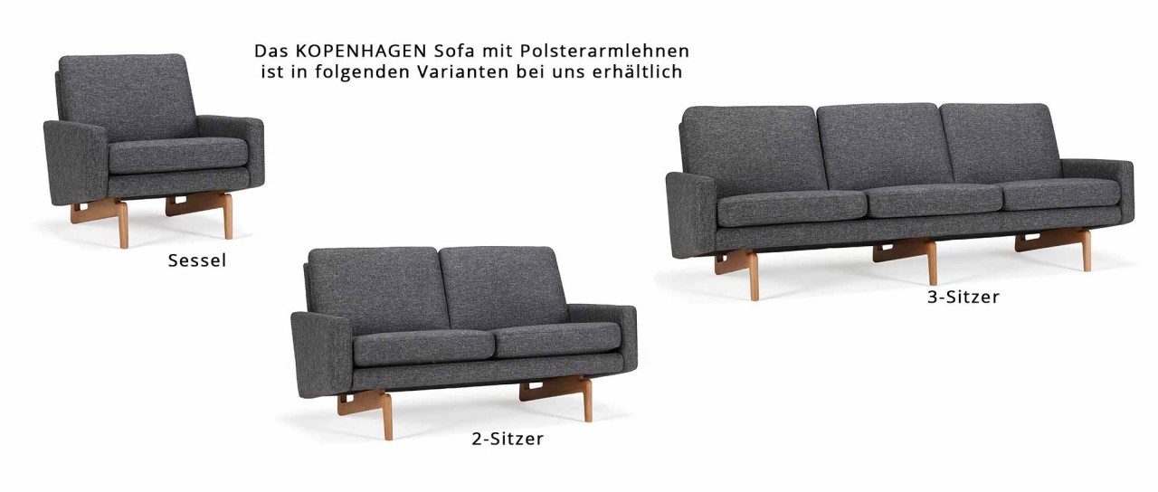 KOPENHAGEN Designer Sessel mit Polsterarmlehnen und Holzfüßen