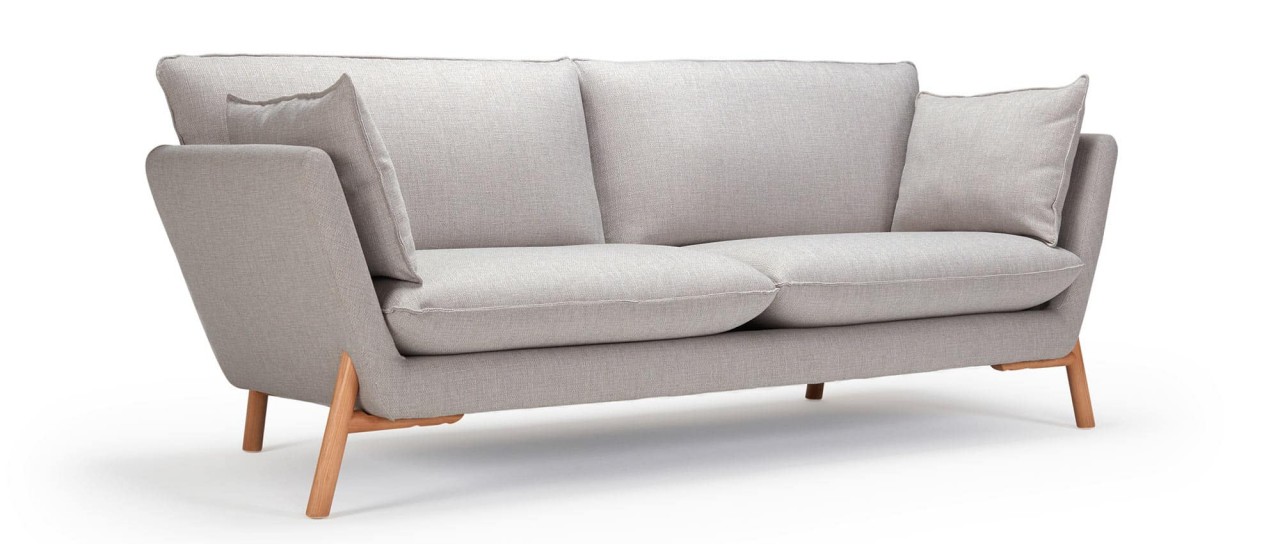 HALDEN 2-Sitzer Designer Sofa mit Polsterarmlehnen und Holz- oder Metallfüßen