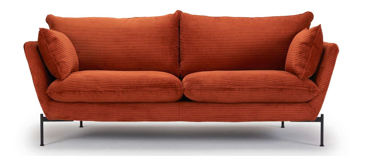 FALUN 2-Sitzer Designer Sofa mit Polsterarmlehnen und Metall- oder Holzfüßen