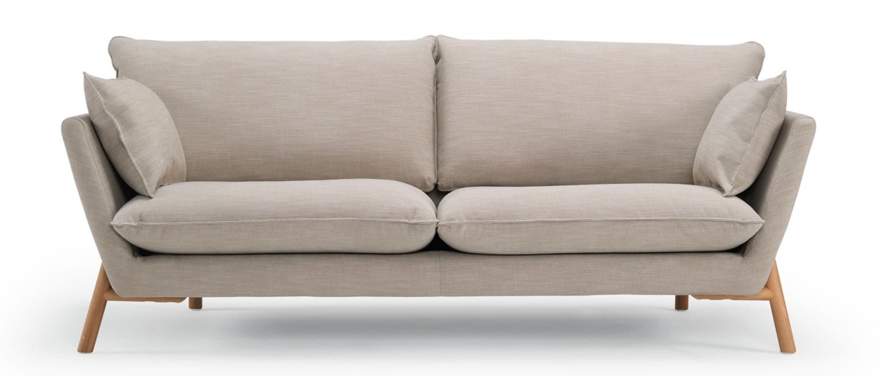 HALDEN 2-Sitzer Designer Sofa mit Polsterarmlehnen und Holz- oder Metallfüßen