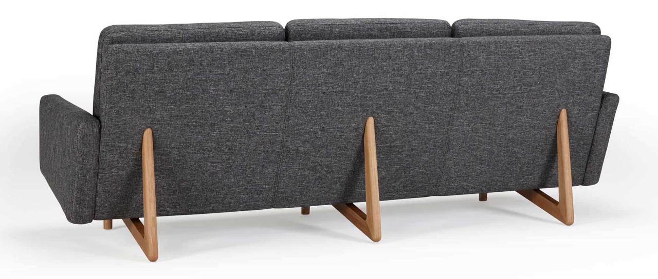 KOPENHAGEN 3-Sitzer Designer Sofa mit Polsterarmlehnen und Holzfüßen