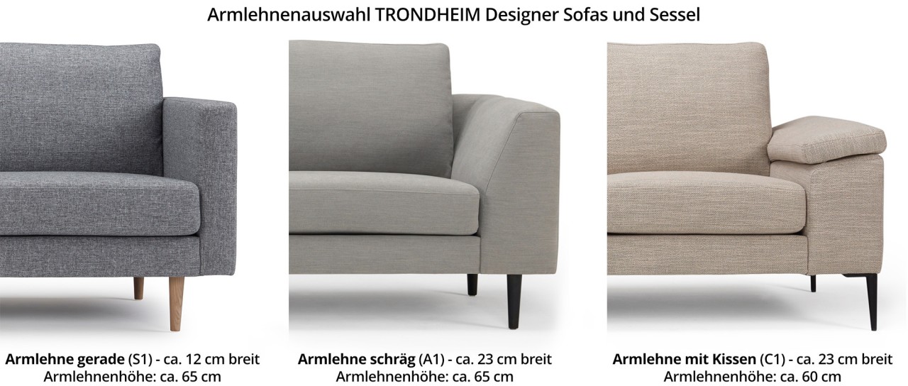 TRONDHEIM 2,5-Sitzer Designer Sofa mit Holz- oder Metallfüßen