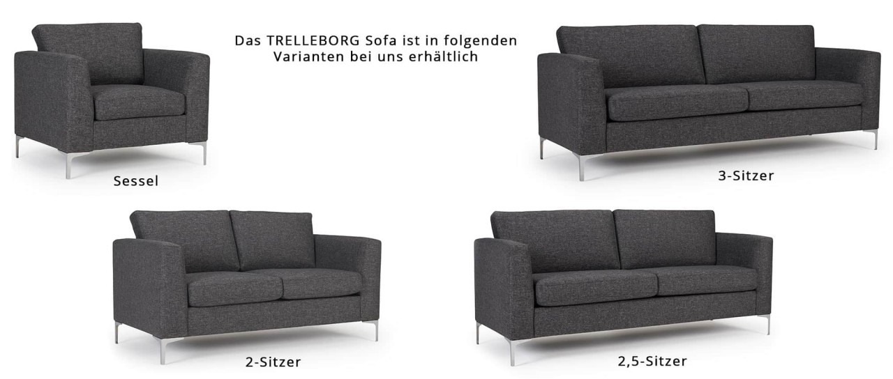 TRELLEBORG 3-Sitzer Designer Sofa mit Polsterarmlehnen und Metallfüßen