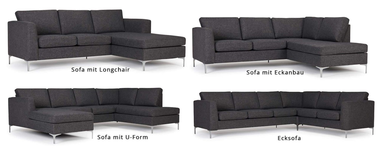TRELLEBORG Sofa mit U-Form, Polsterarmlehnen und Metallfüßen