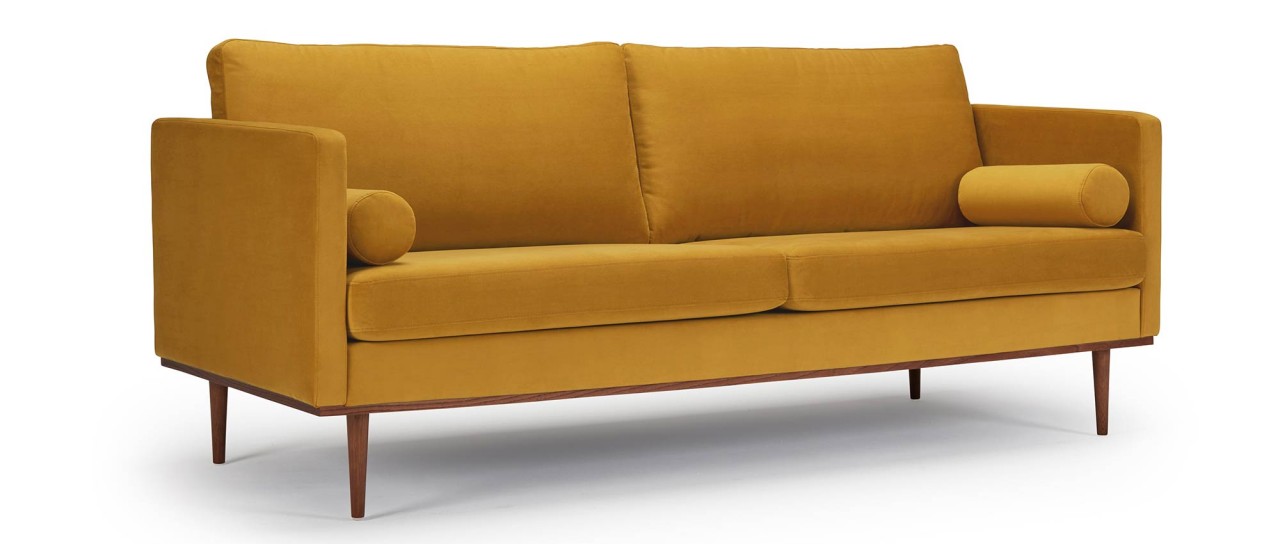 OSLO 2-Sitzer Designer Sofa mit Polsterarmlehnen und runden Seitenkissen