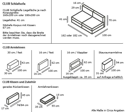 Franz Fertig CLUB Schlafsofa Maße