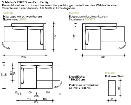 COCCO Ecksofa von Franz Fertig Maße
