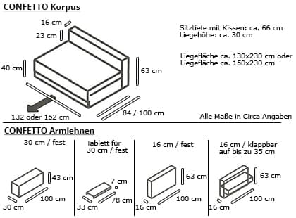 CONFETTO Schlafsofa Maße