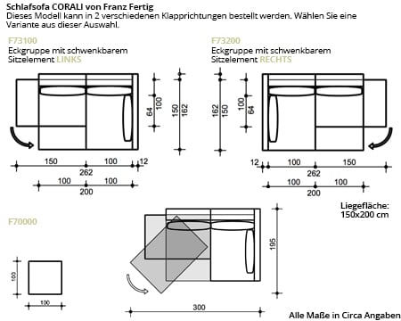 CORALI Eckschlafsofa von Franz Fertig Maße