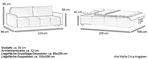 COSTA Schlafsofa von Franz Fertig Maße