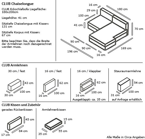 Franz Fertig CLUB Eckschlafsofa Maße