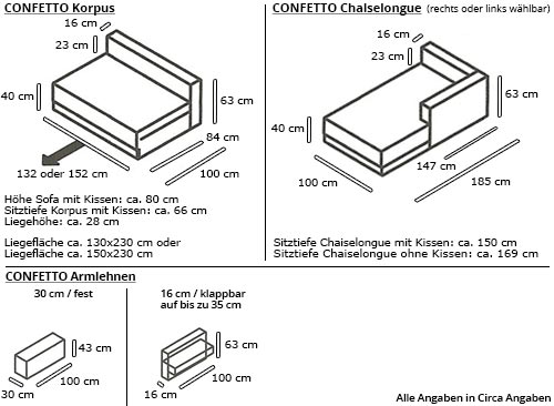 CONFETTO Eckschlafsofa von Franz Fertig Maße