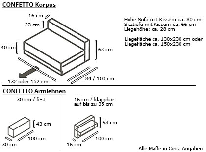 CONFETTO Schlafsofa, Bigsofa von Franz Fertig Maße