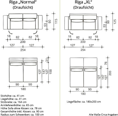 Schlafsofa RIGA / RIGA XL von Franz Fertig Maße