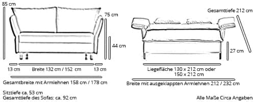 Schlafsofa LUINO von Franz Fertig Maße