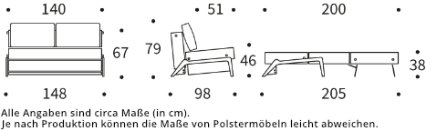 CUBED DELUXE Schlafsofa 140 von Innovation - BLACK LABEL Maße