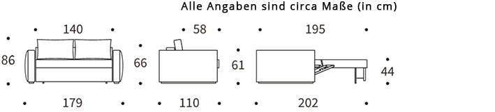 COSIAL Schlafsofa 140 mit Armlehnen von Innovation Maße