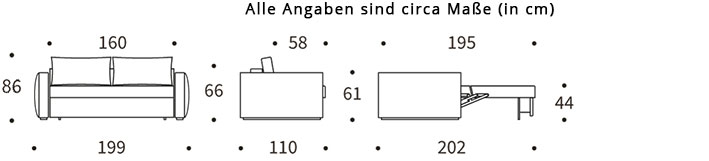 COSIAL Schlafsofa 160 mit Armlehnen von Innovation Maße