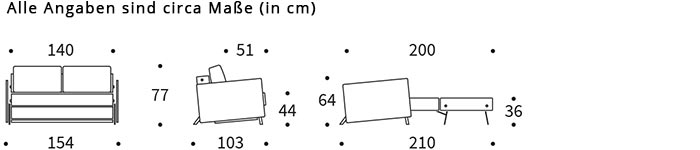 CUBED 02 Schlafsofa 140 mit Armlehnen von Innovation Maße