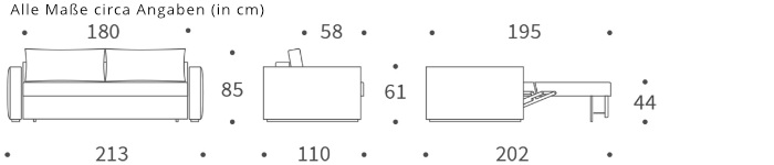 COSIAL Schlafsofa 180 mit Armlehnen von Innovation Maße