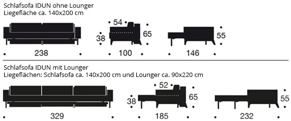 IDUN Schlafsofa / Eckschlafsofa von Innovation Maße