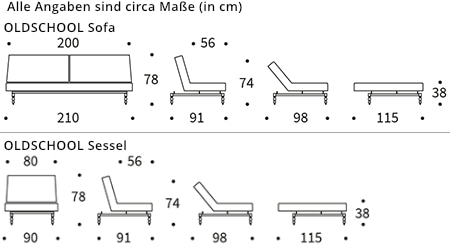 OLDSCHOOL Schlafsofa von Innovation Maße