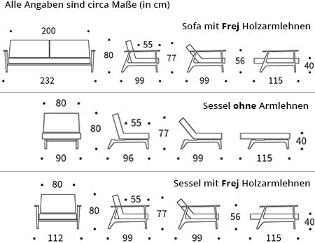 SPLITBACK Schlafsofa mit Frej und Lauge Holzarmlehnen von Innovation Maße