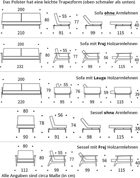 SPLITBACK Schlafsofa von Innovation Maße