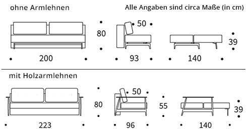 TRYM Schlafsofa von Innovation Maße