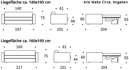 KILLIAN Schlafsofa von Innovation Maße