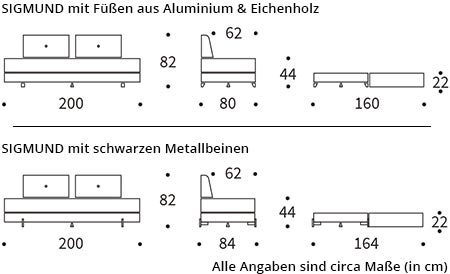 SIGMUND Schlafsofa von Innovation Maße