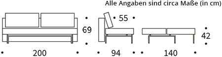 SLY WOOD Schlafsofa mit Holzfüßen von Innovation Maße