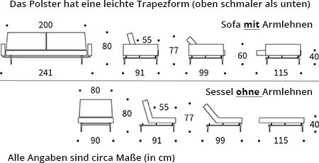 SPLITBACK Schlafsofa mit Armlehnen von Innovation Maße